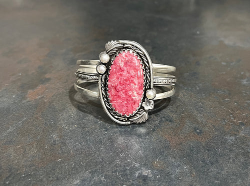 Cuff: Rhodochrosite (Thulite) and Pearls