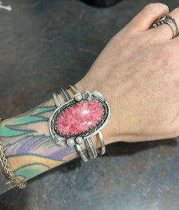 Cuff: Rhodochrosite (Thulite) and Pearls