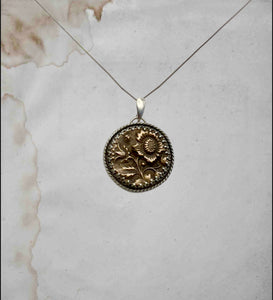 Sterling and Bronze Textured Flower Pendant