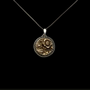 Sterling and Bronze Textured Flower Pendant