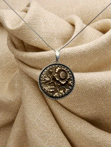 Sterling and Bronze Textured Flower Pendant