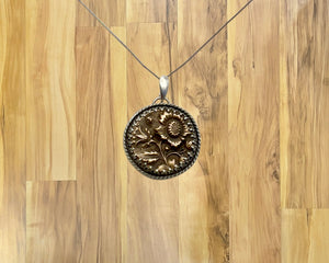 Sterling and Bronze Textured Flower Pendant