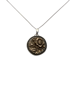 Sterling and Bronze Textured Flower Pendant