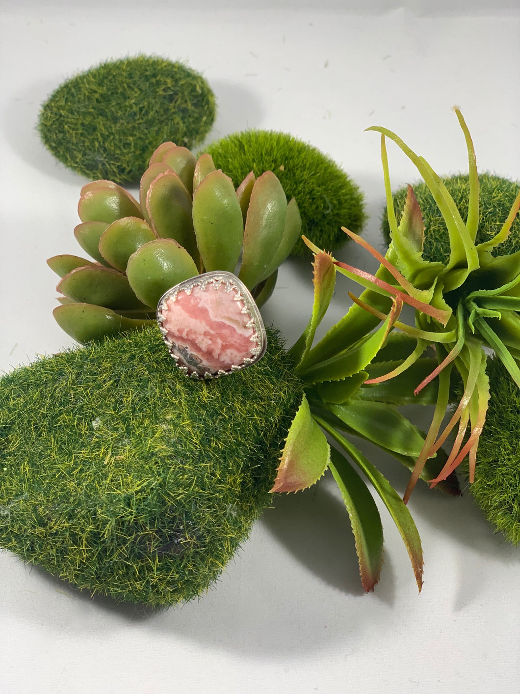 Rhodonchrosite Square Floral Ring