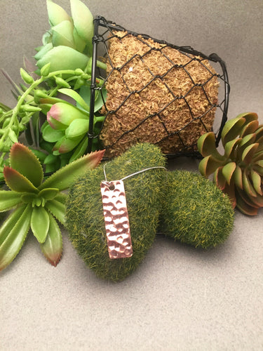 Copper Vertical Bar Pendant, Hammered Texture