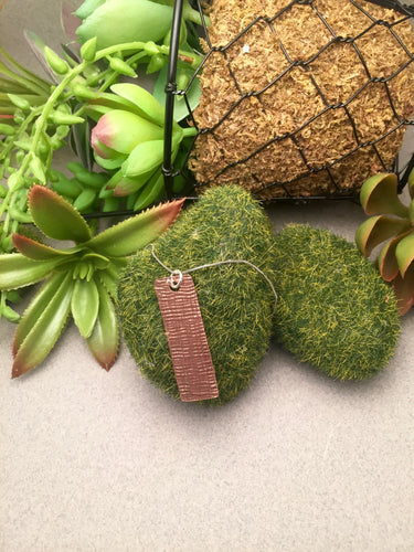 Copper Vertical Bar Pendant, Hatched Texture