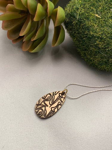 Bronze Geometric Textured Teardrop Pendant