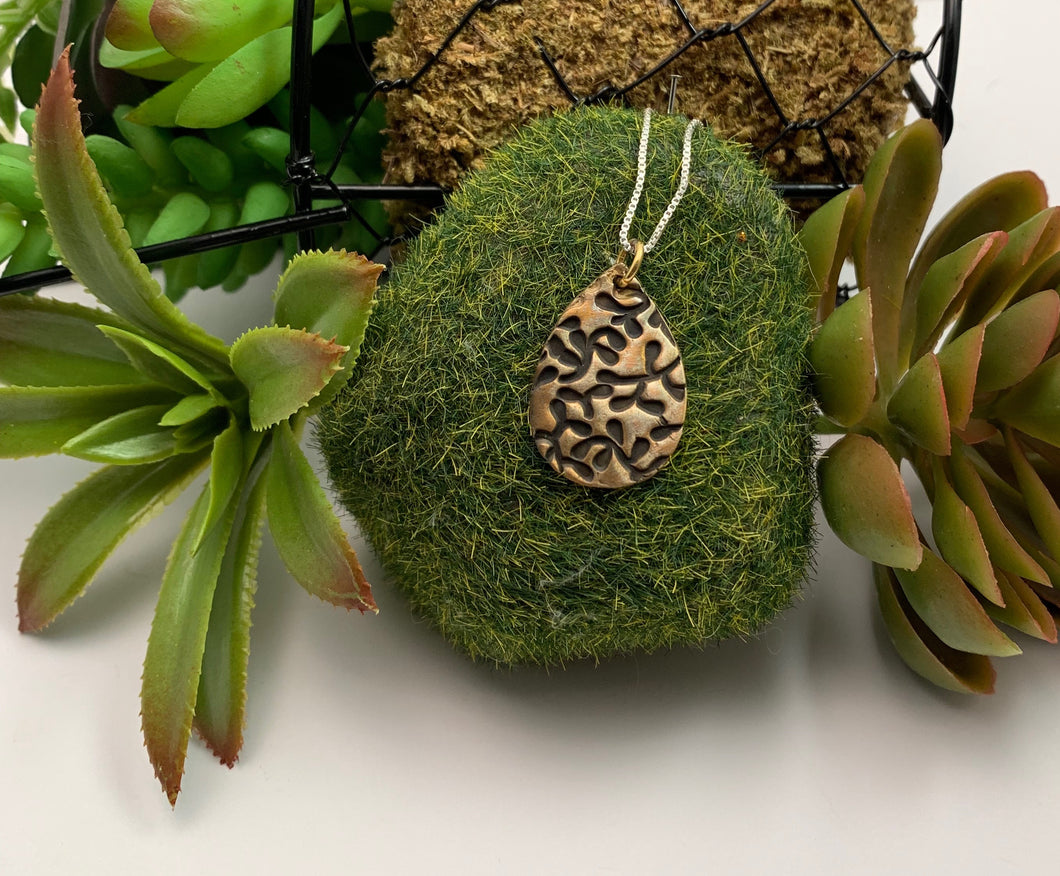 Bronze Textured Teardrop Pendant, Vines