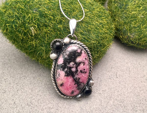 Rhodonochrosite and Onyx Pendant