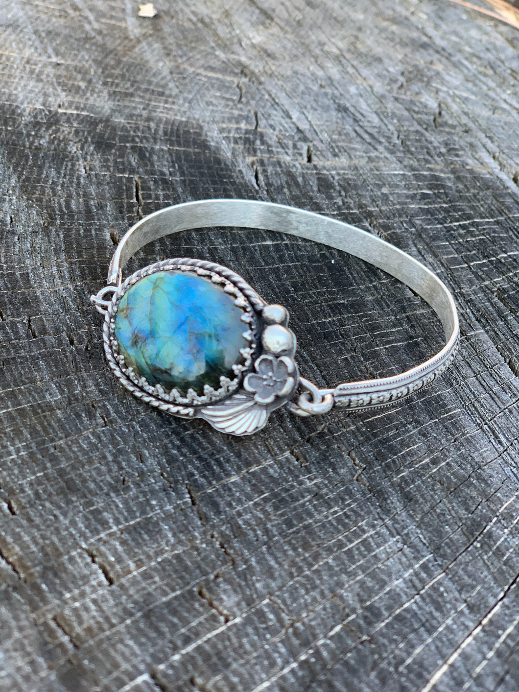 Cuff: Labradorite with Flower Detailing